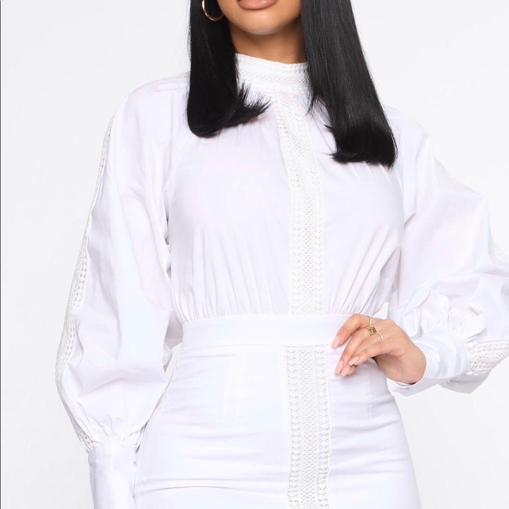 Mini Ruffle Hem Dress in White - Picture 3 of 4